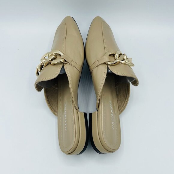 JiaLianNa Shoes Womens Size 7.5 Beige Brown Comfort Mules Heels Gold Chain Slip - Picture 9 of 10